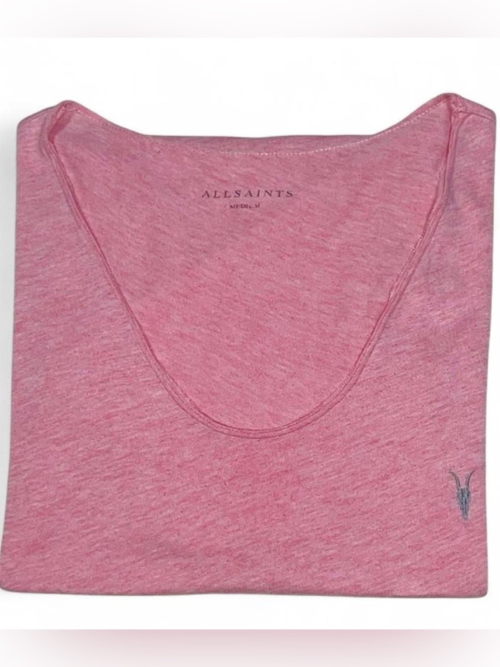 AllSaints Tonic Scoop Neck Slim Ramskull T-Shirt Pink Cotton V-neck Men’s Size M